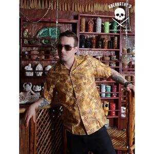 Vintage Polynesian Bazaar Yellow Hawaiian Shirt with Palms